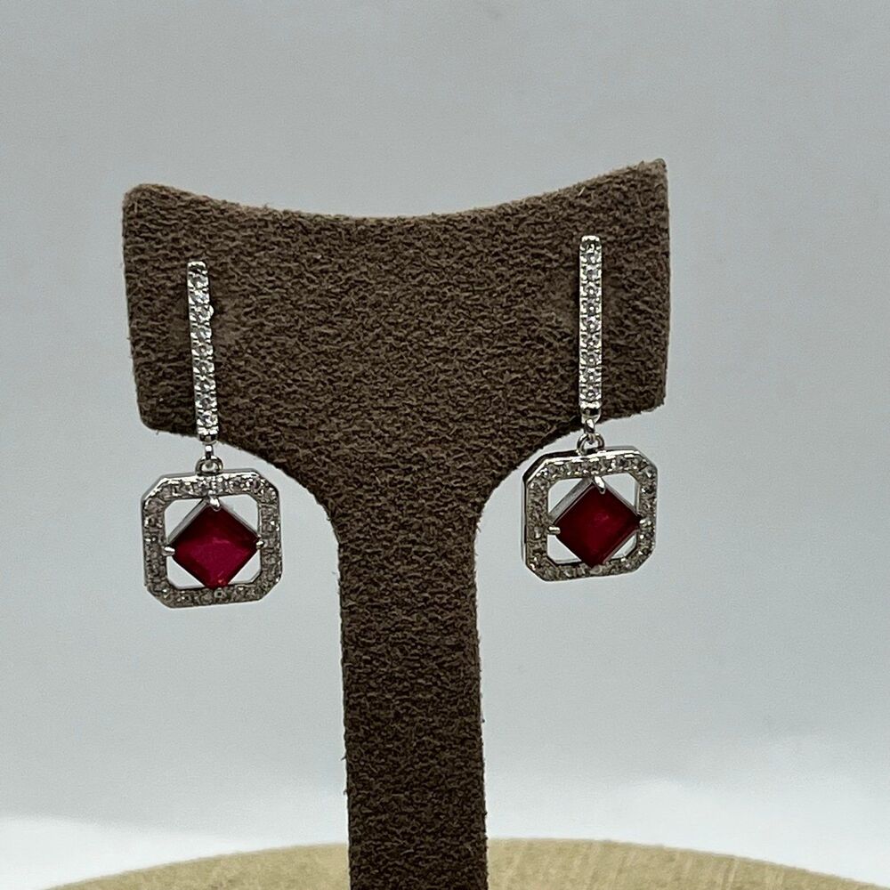 Lab Created Ruby And Cz Art Deco Dangle Pierced E… - image 4